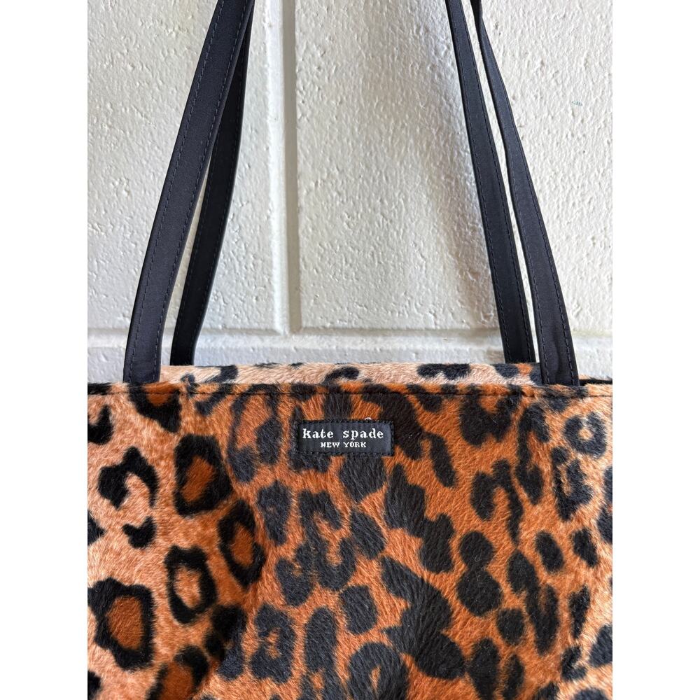 Kate Spade 90s Vintage Leopard Print Purse Fuzzy Double Handle - Picture 2 of 8